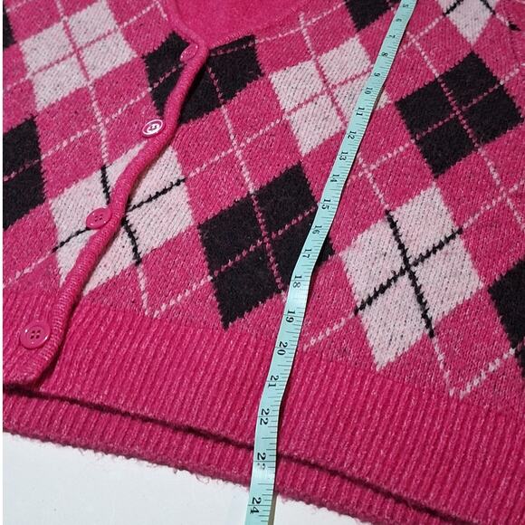 Divided H&M Cardigan Women's Size XXL Argyle V-Neck Cropped Maximalist Academia - Picture 5 of 6